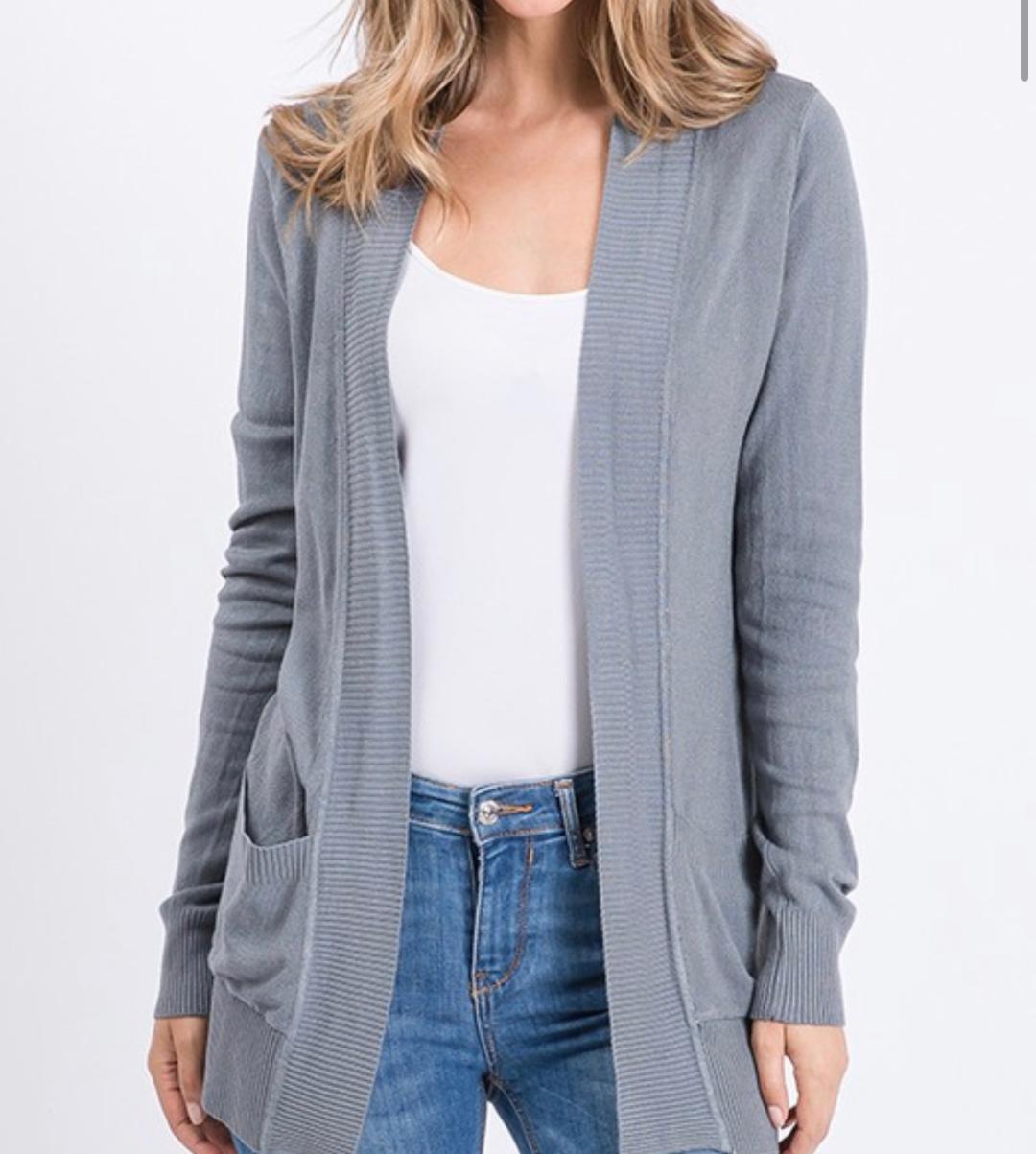 Be Cool Open Cardigan W Front Pocket Charcoal My Site